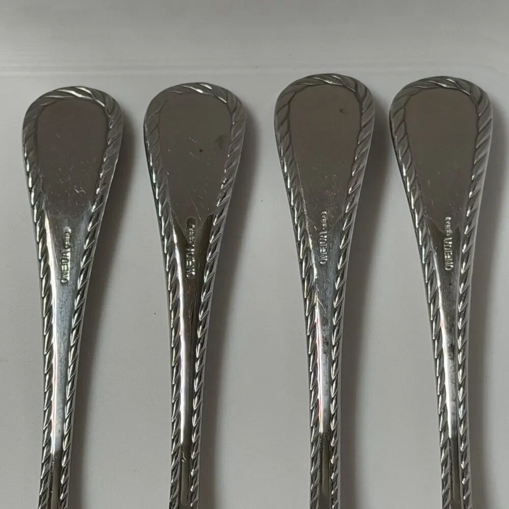 4pc Oneida Belmont-Lyons Dinner Forks 8 1/8” Stainless Glossy Rope Edge China